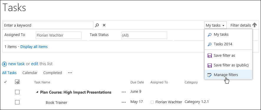 Managed predefined filters