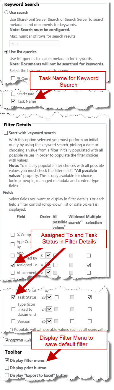 Filter Web Part settings