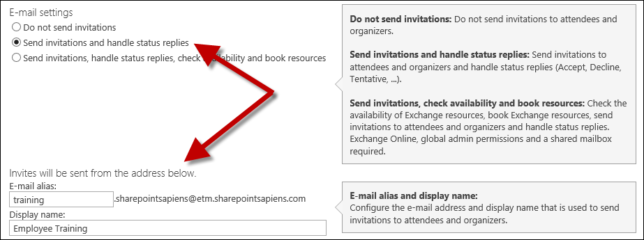 Configure E-Mail settings: Send invitations and handle status replies