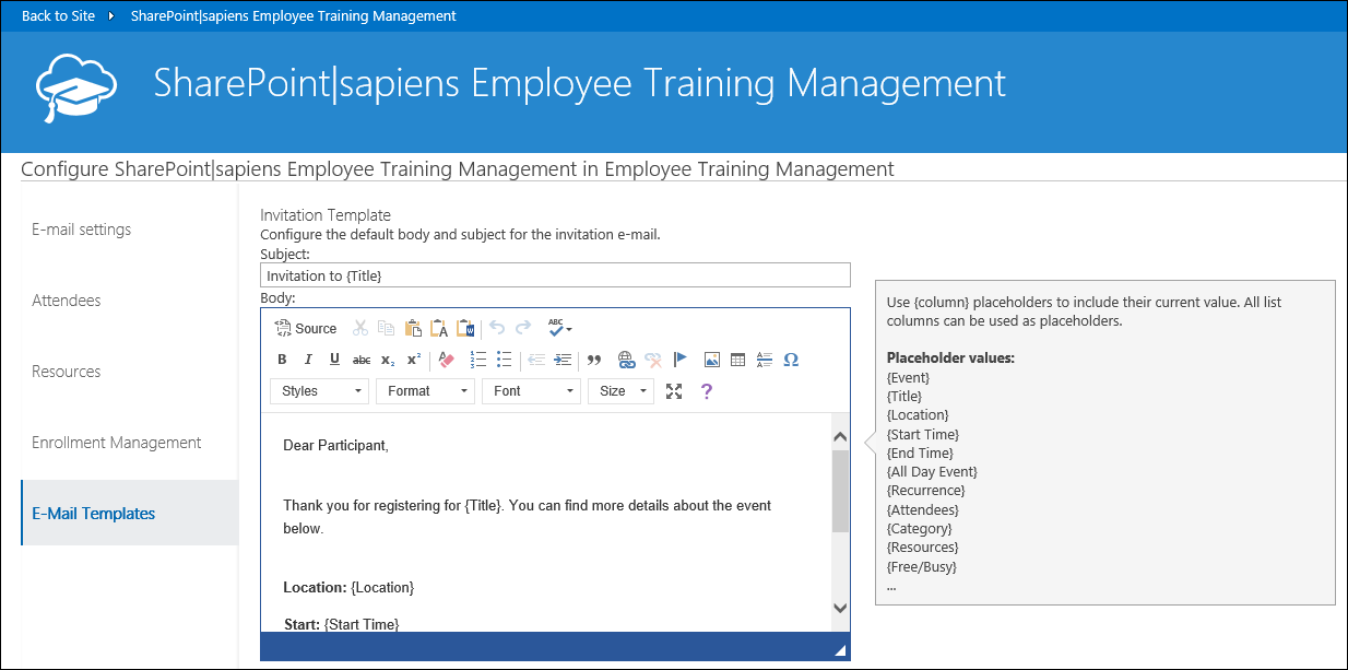 Configure e-mail templates