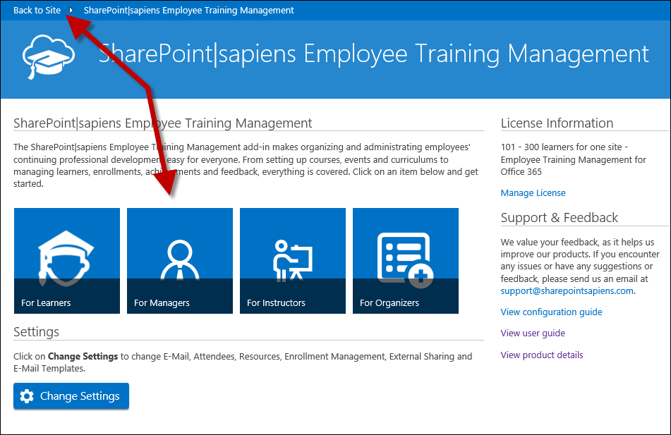 Go back to the SharePoint site