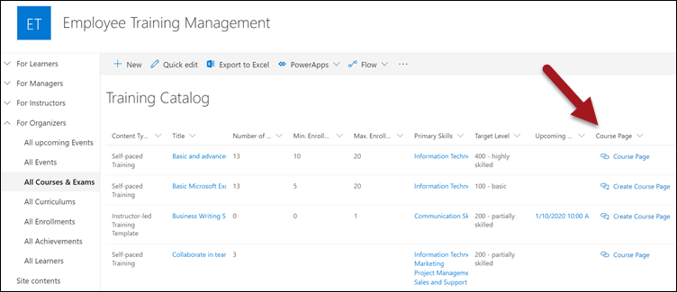 The course page column
