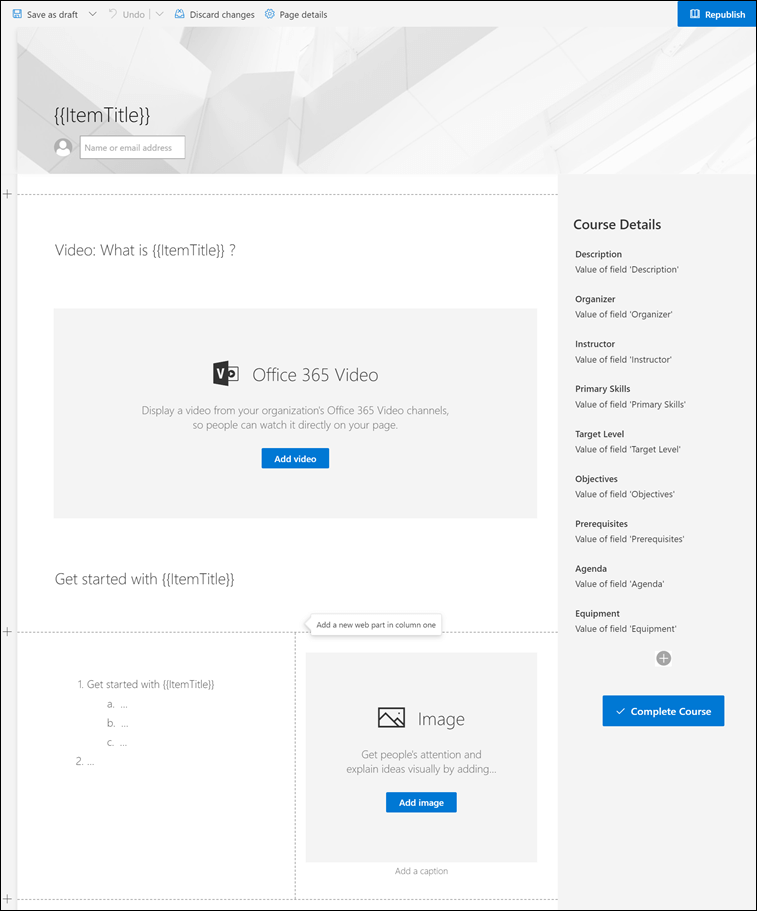 Course page template example