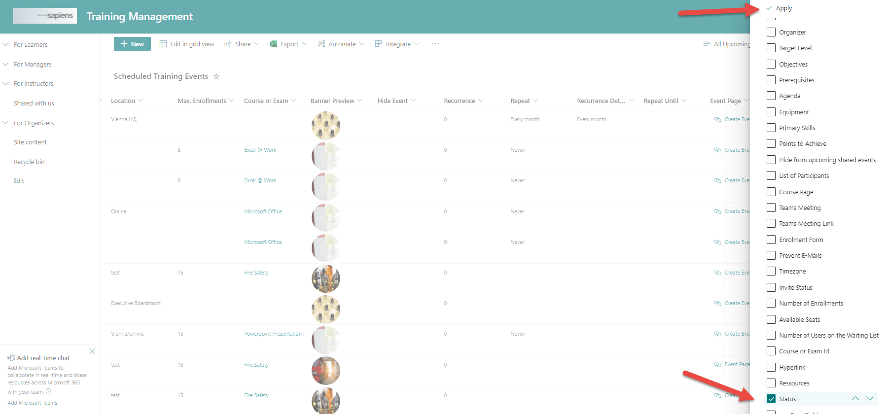 Add column for organizers