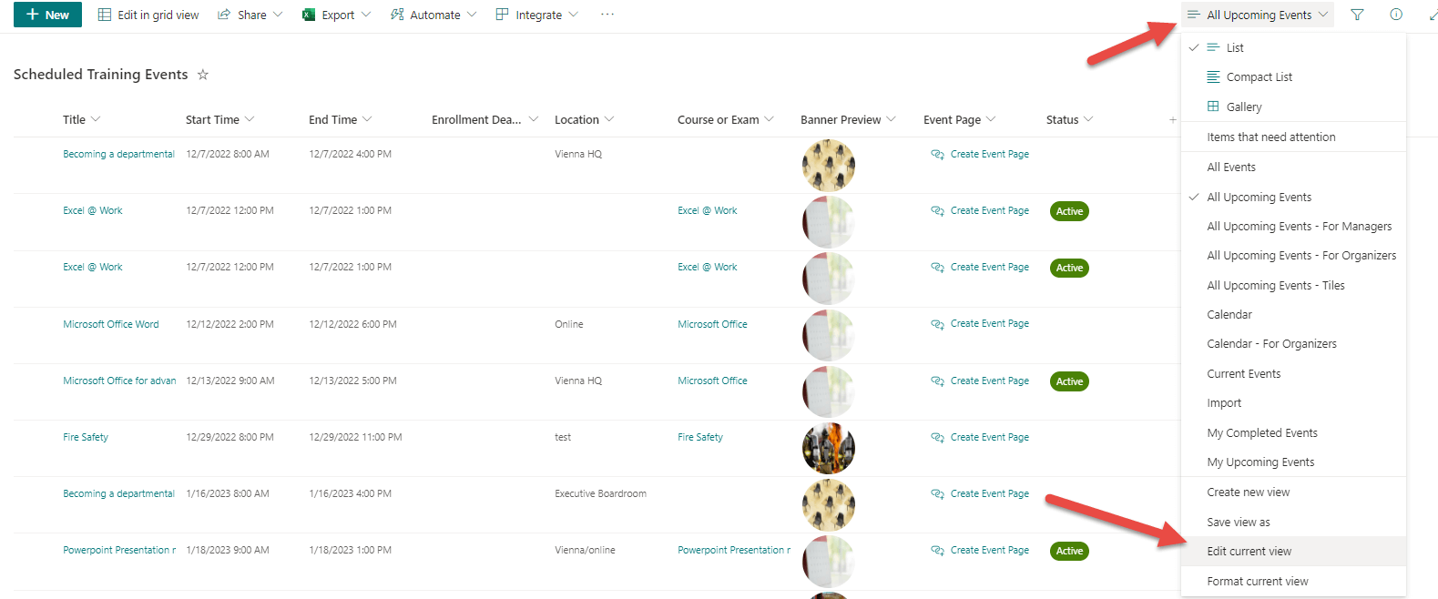 Edit view for learners