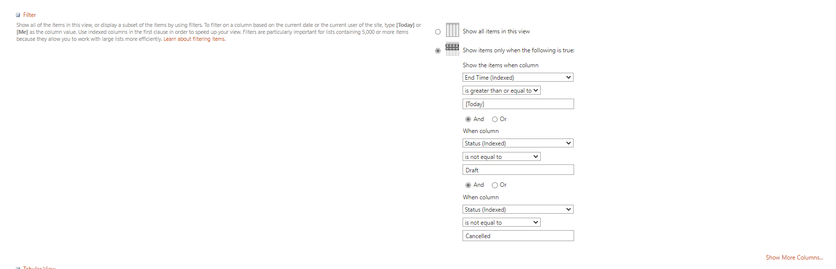 Filter for learner view