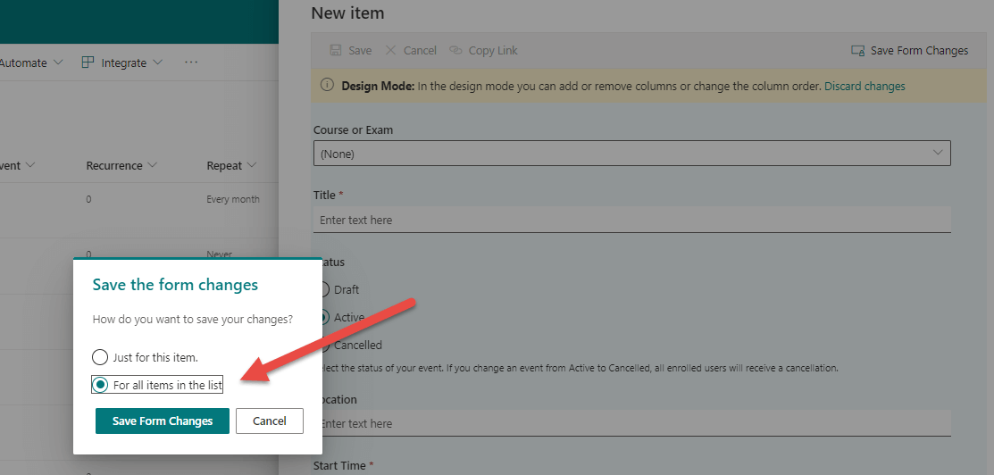 Save form changes