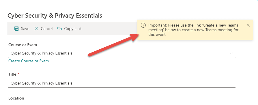 Copy event message