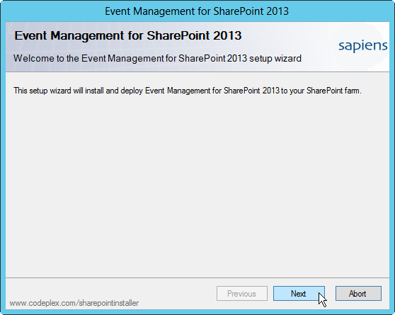Event Management for SharePoint 2013 Setup