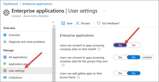 Azure AD User Settings