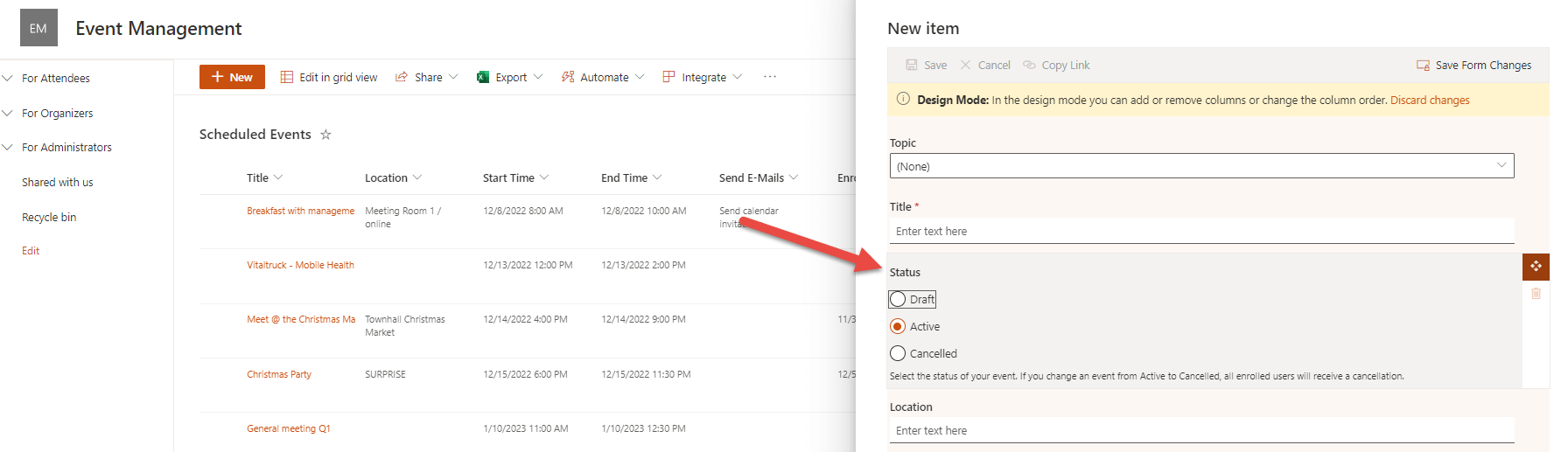 Move the status column