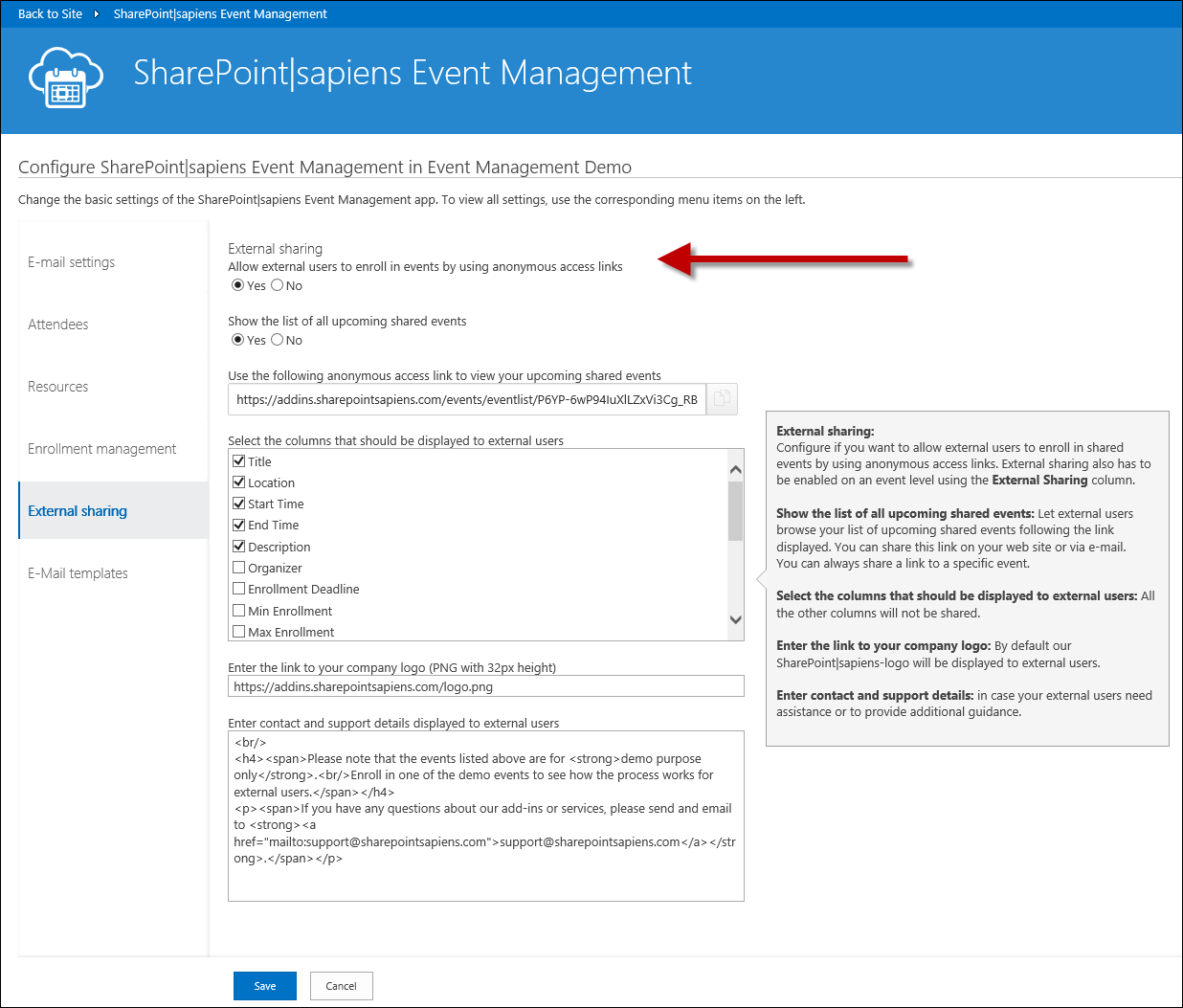 Configure external sharing