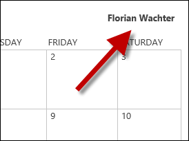 User Name next to calendar