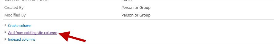 Add from existing site columns