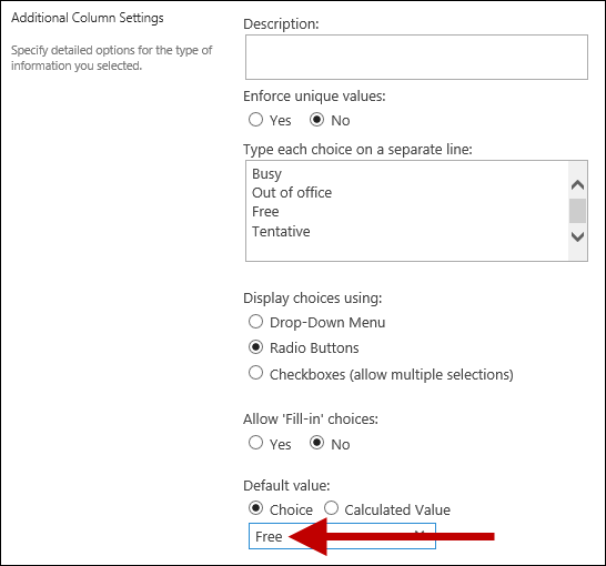Default value: Show as free
